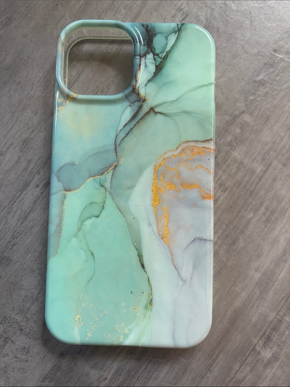 iPhone 14 Mint Marble Phone Case with Gold Veining - Stylish Protective Cover.